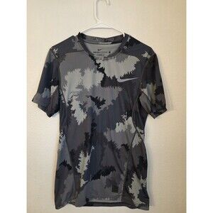 Nike Pro Combat Men's Short Sleeve Shirt Core Fitted, Gray/Black, Size small